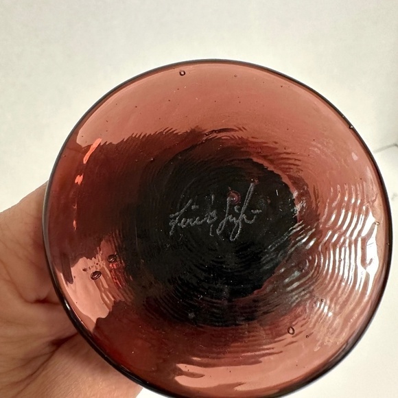 Fire & Light Plum Goblet Wine Glass Hand Made Recycled Glass - Picture 3 of 4